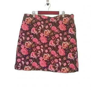 LOFT Floral Embroidered Plus Size Mini Skirt Pink and Green